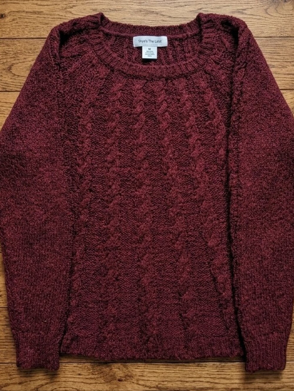 🧶XL Skye's The Limit Cable Knit Sweater Burgundy Maroon Textured Crew 🍂